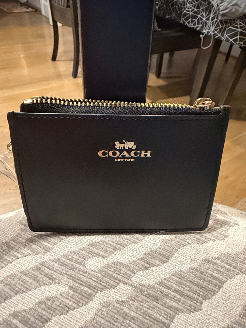 Black Leather Zip Card Case Wallet NWT